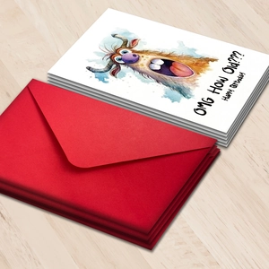 Set de cartes d'anniversaire drôles avec vache des Highlands et enveloppes rouges