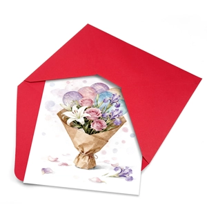 Floral watercolor greeting card set with red envelope featuring lilies and roses