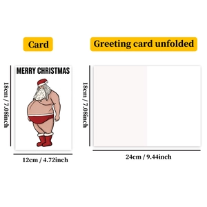 Detailed view showing dimensions for funny Santa Claus Christmas card set with envelope