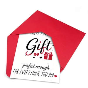 Minimalist greeting card set with red envelope and thank you message for gifting