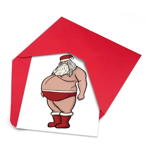 Humorous Santa Claus Christmas greeting card with a red envelope set on white background