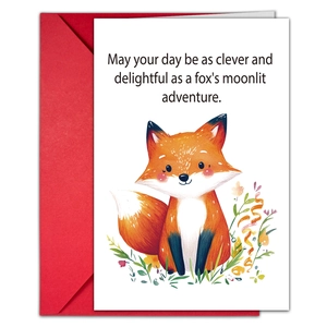 Set de carte d'anniversaire renard peint à la main avec enveloppe rouge et carte pliante