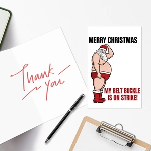 Lustige Weihnachtskarte mit Weihnachtsmann und passendem grünen Büro-Zubehör-Set