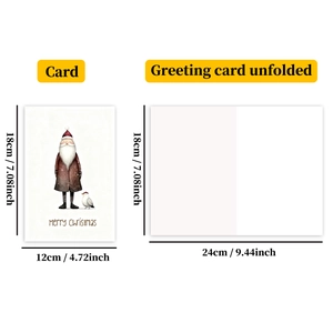 Détail d'une carte de vœux Père Noël vintage avec dimensions et vue du pliage intérieur