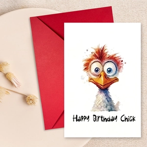 Cartes de Voeux Joyeux Anniversaire Poussin Aquarelle Drôles Et Enveloppes Rouges Cartes en Carton Faites à la Main
