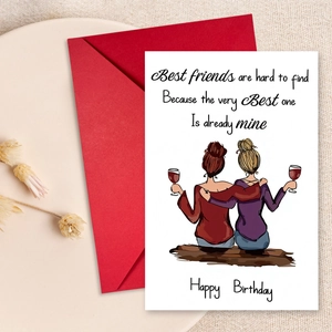 Happy Birthday Greeting Cards With Red Envelopes Best Friends Hand Drawn Illustration Cards For Women Friendship Gift Stationery