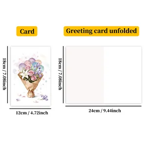 Detailed size specifications for flower bouquet greeting card unfolded and folded