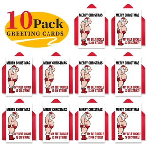 Set mit 10 lustigen Weihnachtskarten mit Weihnachtsmann und roten Umschlägen