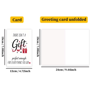 Detailed size chart showing 12x18cm folded and 24x18cm unfolded white greeting card