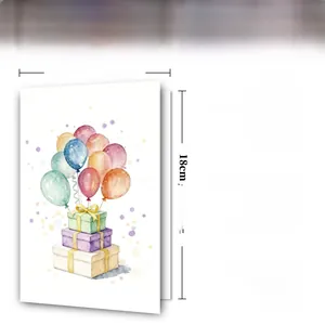 Detailed view of watercolor balloon birthday card dimensions 12x18cm and 300GSM thickness