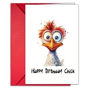 Lot de cartes d'anniversaire avec illustration de poussin aquarelle et enveloppe rouge