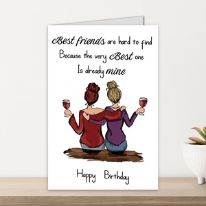 Detail of a minimalist birthday card for friends with hand-drawn illustration and message