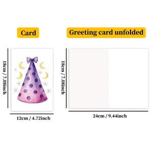 Size guide for the birthday card showing folded and unfolded dimensions in cm and inches