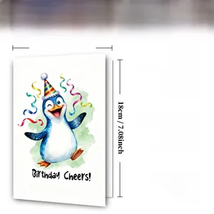 Detailed size specifications for 12x18cm penguin birthday card with 300GSM paper envelope