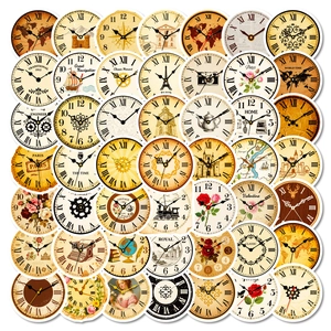 Vintage Retro Clock Face Stickers DIY Waterproof Wall Decals For Scrapbooking Journal Home Decoration Roman Numeral Clock Dial Stickers