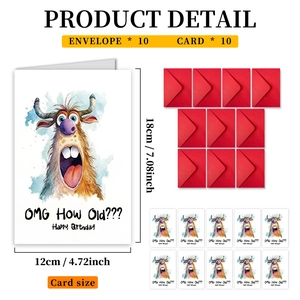 Lot de 10 cartes d'anniversaire monstre rigolo avec enveloppes rouges, 18x12cm