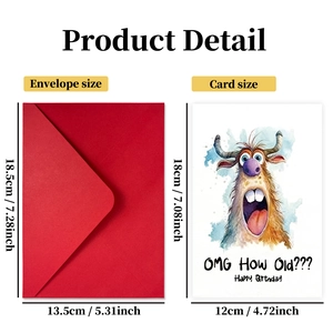 Carte d'anniversaire animaux avec enveloppe rouge, dimensions détaillées du produit
