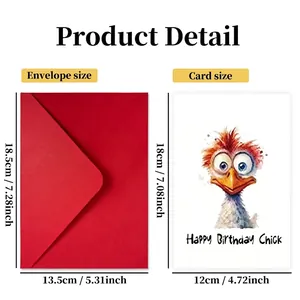 Lot de cartes d'anniversaire minimalistes avec enveloppe rouge et dessin de poussin mignon