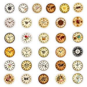 Collection of 30 vintage DIY clock dial stickers with floral and retro map designs