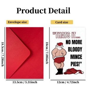 Lustige Weihnachtskarte mit rotem Umschlag Set, Produktabmessungen 18x12cm und 18,5x13,5cm