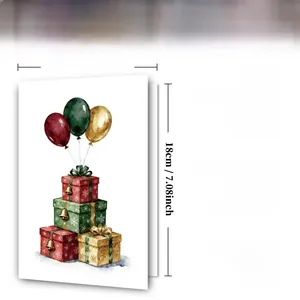 Detail showing 300GSM holiday card dimensions 12x18cm with gift box and balloon design