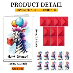 Detail view of 10-piece zebra birthday card set with 18x12cm size dimensions