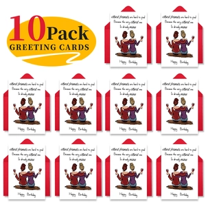 Detailed grid view of 10-pack birthday greeting cards with red envelopes and friendship art
