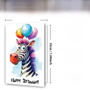 Detail showing 12x18cm birthday card dimensions with zebra design and 300GSM paper