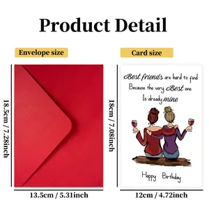 Birthday greeting card set for best friends with red envelope and size specifications