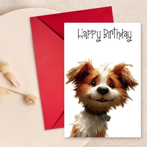 Cute Dog Pattern Happy Birthday Greeting Cards With Red Envelopes Art Paper For Friends Family Birthday Party Gift Set
