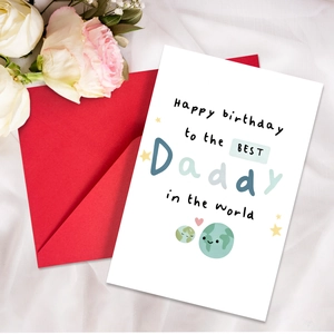 Carte De Vœux Joyeux Anniversaire Pour Papa Avec Enveloppe Rouge Motif Dessin Animé Terre Chien Chat Ours Cadeau Fête Des Pères
