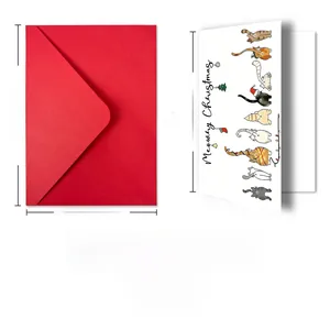 Divertente biglietto di Natale con illustrazione di gatto e busta rossa per regali natalizi