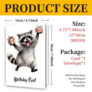 Size chart for 300GSM watercolor birthday card with envelope measuring 12x18cm