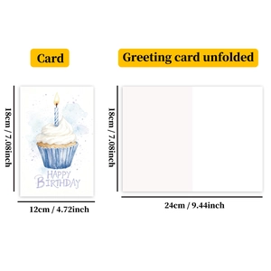 Detailed size chart for watercolor birthday card showing folded 12x18cm and flat views