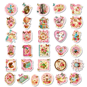 Set di 56 adesivi vintage rosa con motivi floreali per scrapbooking e fai-da-te