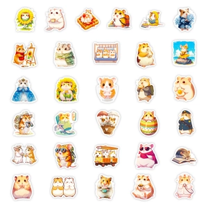 Cute cartoon hamster stickers set with various occupations for luggage and phones