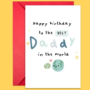 Grande carte d'anniversaire pour papa avec enveloppe rouge et dessin animé de terre