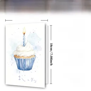 Detailed size chart for watercolor birthday card showing 12x18cm dimensions and 300GSM paper