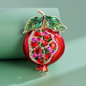 Broche Grenade Mode pour Femme Design de Niche Fruit Plante Email Strass Incrusté Alliage Épingle pour Costume Pull