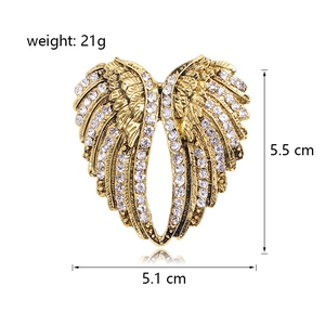 Spilla ali d'angelo dorate con strass scintillanti, elegante accessorio moda in lega da 5,5cm