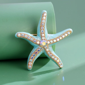 Creative Blue Enamel Starfish Brooch For Women Men Alloy Gold Plated Rhinestone Sea Animal Lapel Pin Brooch Jewelry Accessories