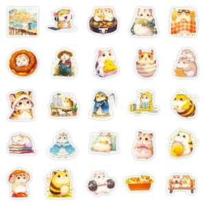 Set of 25 cute cartoon hamster stickers with various outfits and life scenes