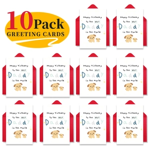 Détail de 10 cartes de fête des pères avec chien mignon et enveloppes rouges