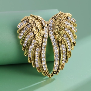 Spilla a Cuore con Ali di Angelo in Lega di Moda con Strass Spilla Galvanizzata Oro Argento Antico per Accessorio Gioielli Unisex