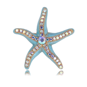 Mode Legierung Seestern Brosche Für Damen Hellblau Emaille Strass Pin Abzeichen Elegante Küsten Tier Anzug Zubehör