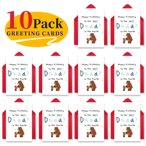 Lot de 10 cartes d'anniversaire pour papa avec illustration d'ours et enveloppes rouges