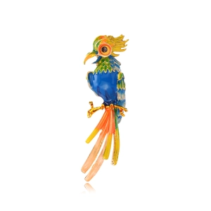 Vintage Alloy Parrot Brooch Colorful Enamel Bird Animal Shape Suit Lapel Pin Rhinestone Art Fashion Jewelry Accessory