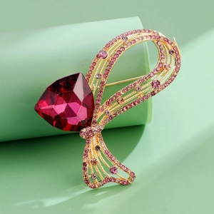 Luxus Vintage Bogen Brosche Für Damen Zinklegierung Strass Glas Große Geometrische Kristallstein Korsett Pin Bankett Schmuck
