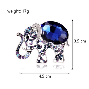 Elegant elephant brooch with blue gemstone and colorful crystals, 4.5cm fashion pin