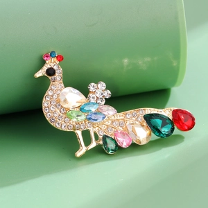 Broche Paon en Alliage de Luxe pour Femme Strass Verre Animal Broche Bijoux de Mode Pin de Vêtements Cadeau
